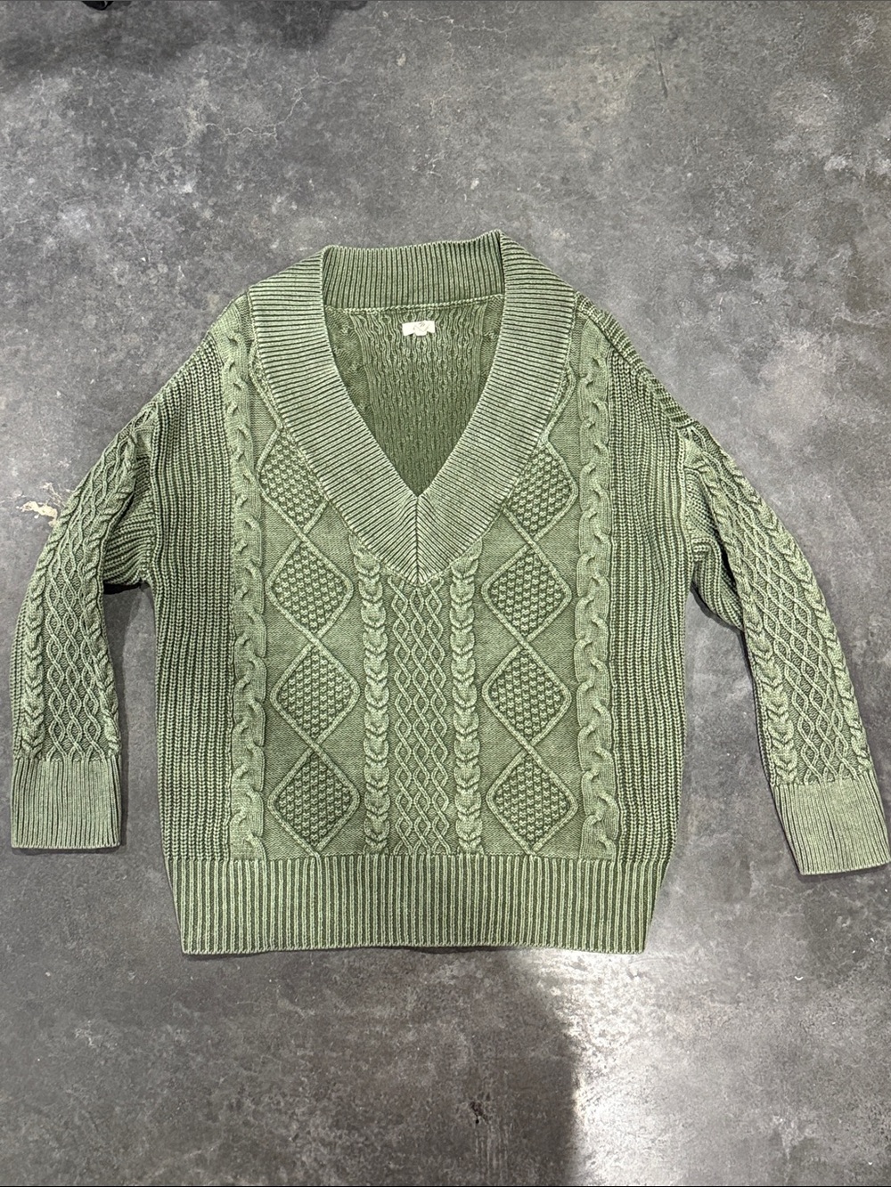 Aerie olive Green Cable Knit V-Neck Sweater